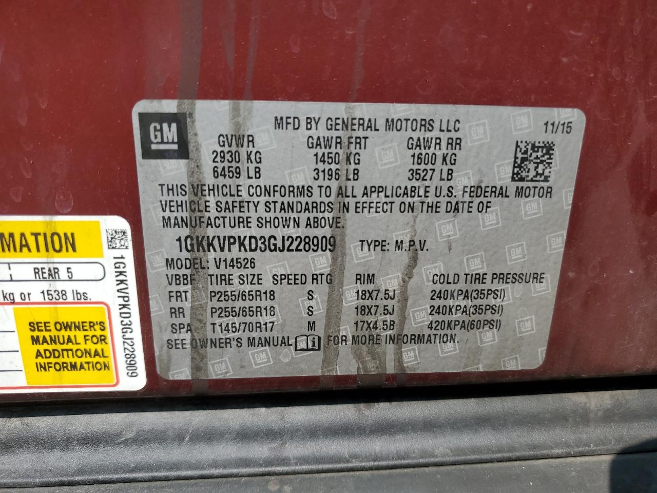1gkkvpkd3gj228909 1GKKVPKD3GJ228909 2016 GMC Acadia Sle