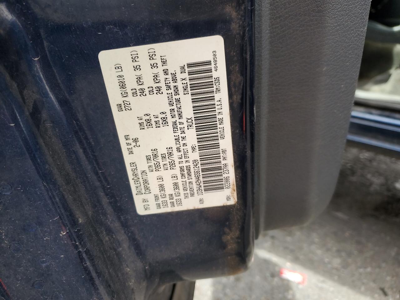 2006 Dodge Dakota Slt VIN: 1D3HW42N46S612420 Lot: 63764385