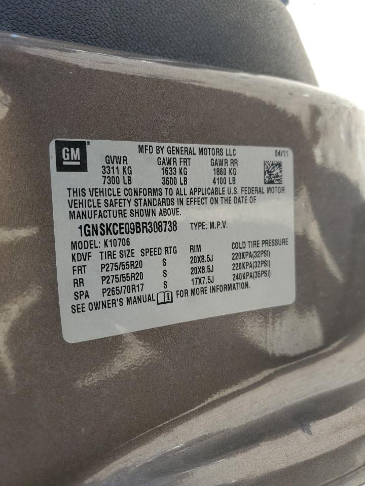 2011 Chevrolet Tahoe K1500 Ltz VIN: 1GNSKCE09BR308738 Lot: 64103695