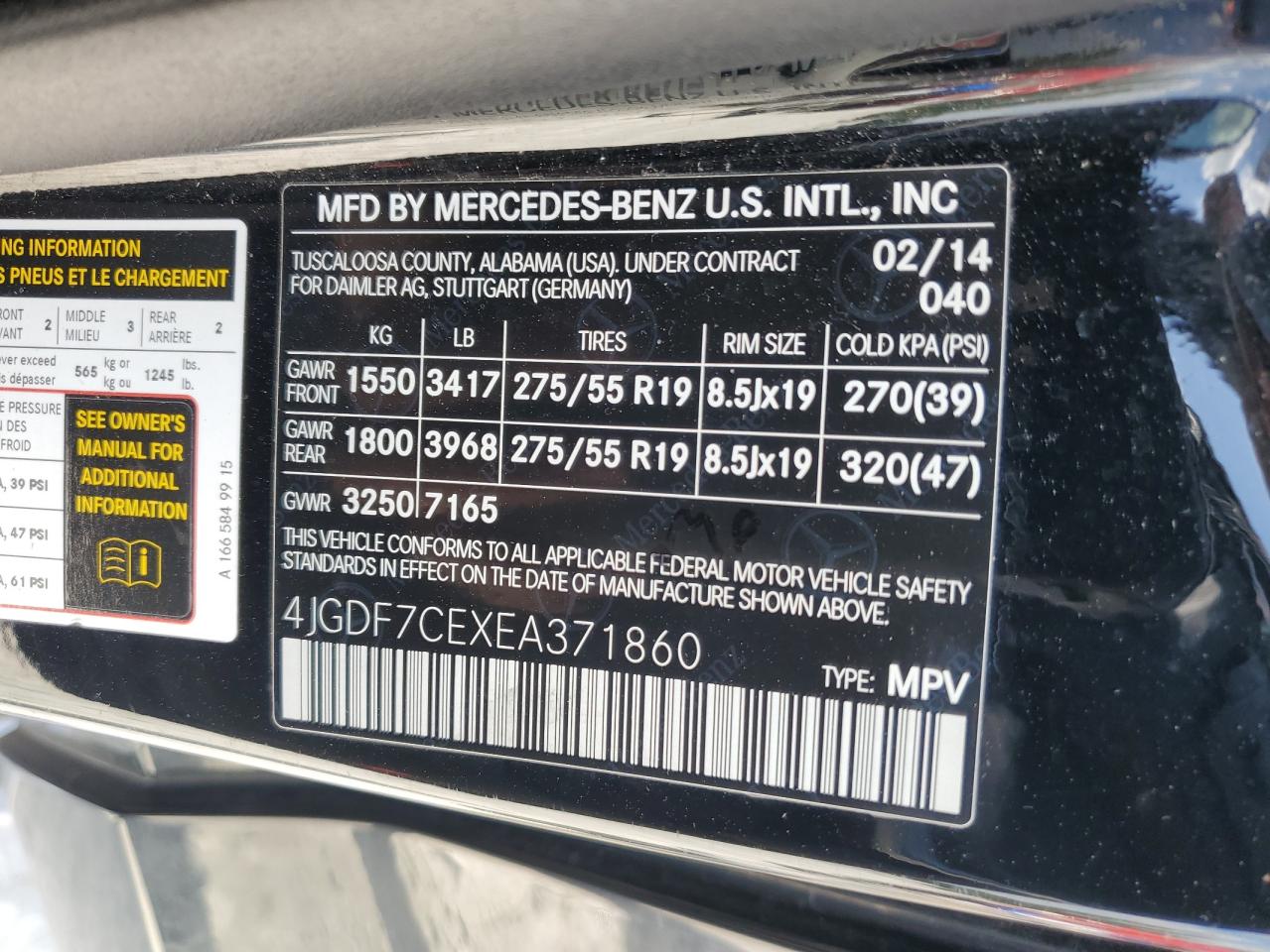 2014 Mercedes-Benz Gl 450 4Matic VIN: 4JGDF7CEXEA371860 Lot: 63014025