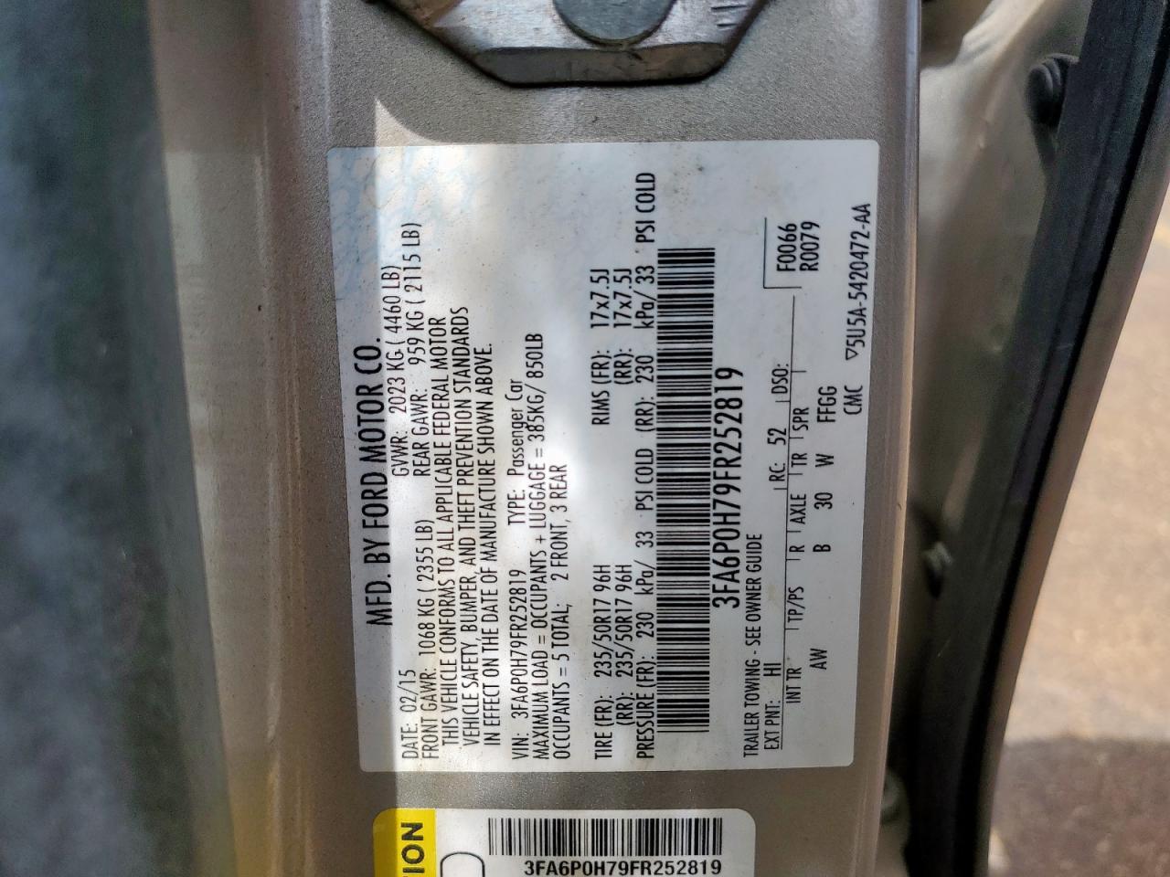 2015 Ford Fusion Se VIN: 3FA6P0H79FR252819 Lot: 64720815