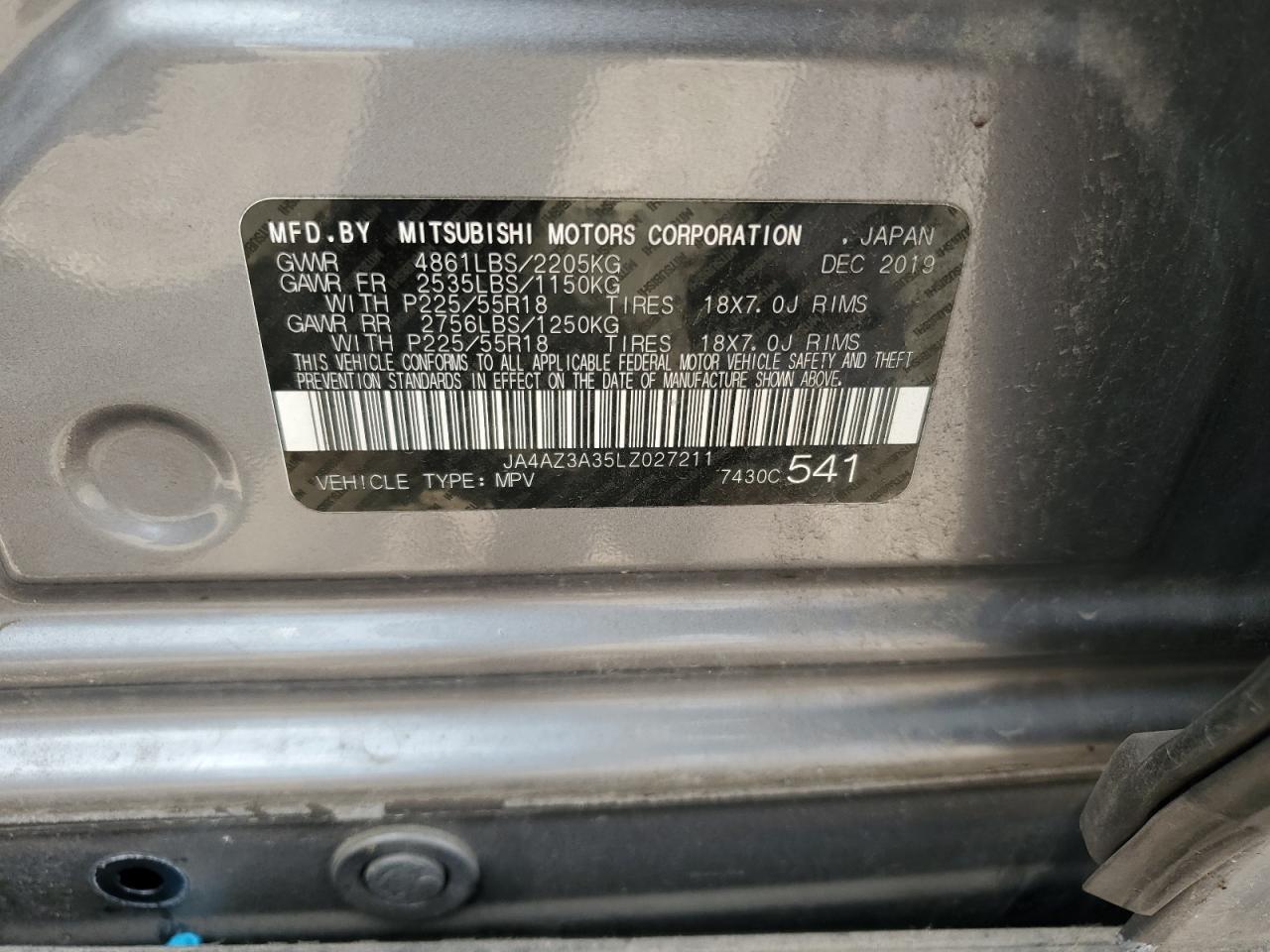 2020 Mitsubishi Outlander Se VIN: JA4AZ3A35LZ027211 Lot: 64882275