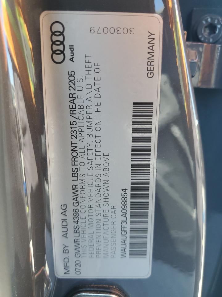 2020 Audi A3 Premium VIN: WAUAUGFF3LA098854 Lot: 63690975