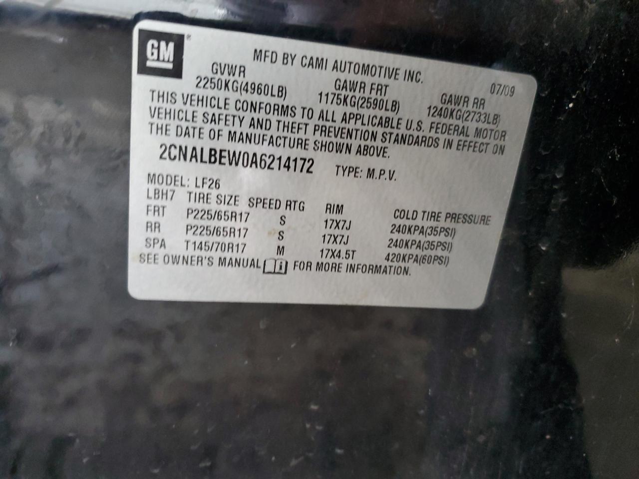 2010 Chevrolet Equinox Ls VIN: 2CNALBEW0A6214172 Lot: 63344245