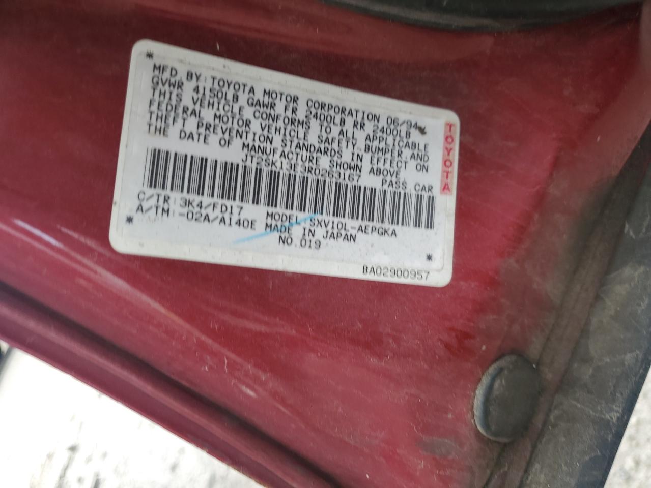 1994 Toyota Camry Xle VIN: JT2SK13E3R0263167 Lot: 63024405