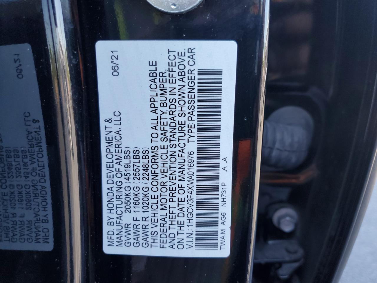 2021 Honda Accord Hybrid Ex VIN: 1HGCV3F4XMA016976 Lot: 64333145