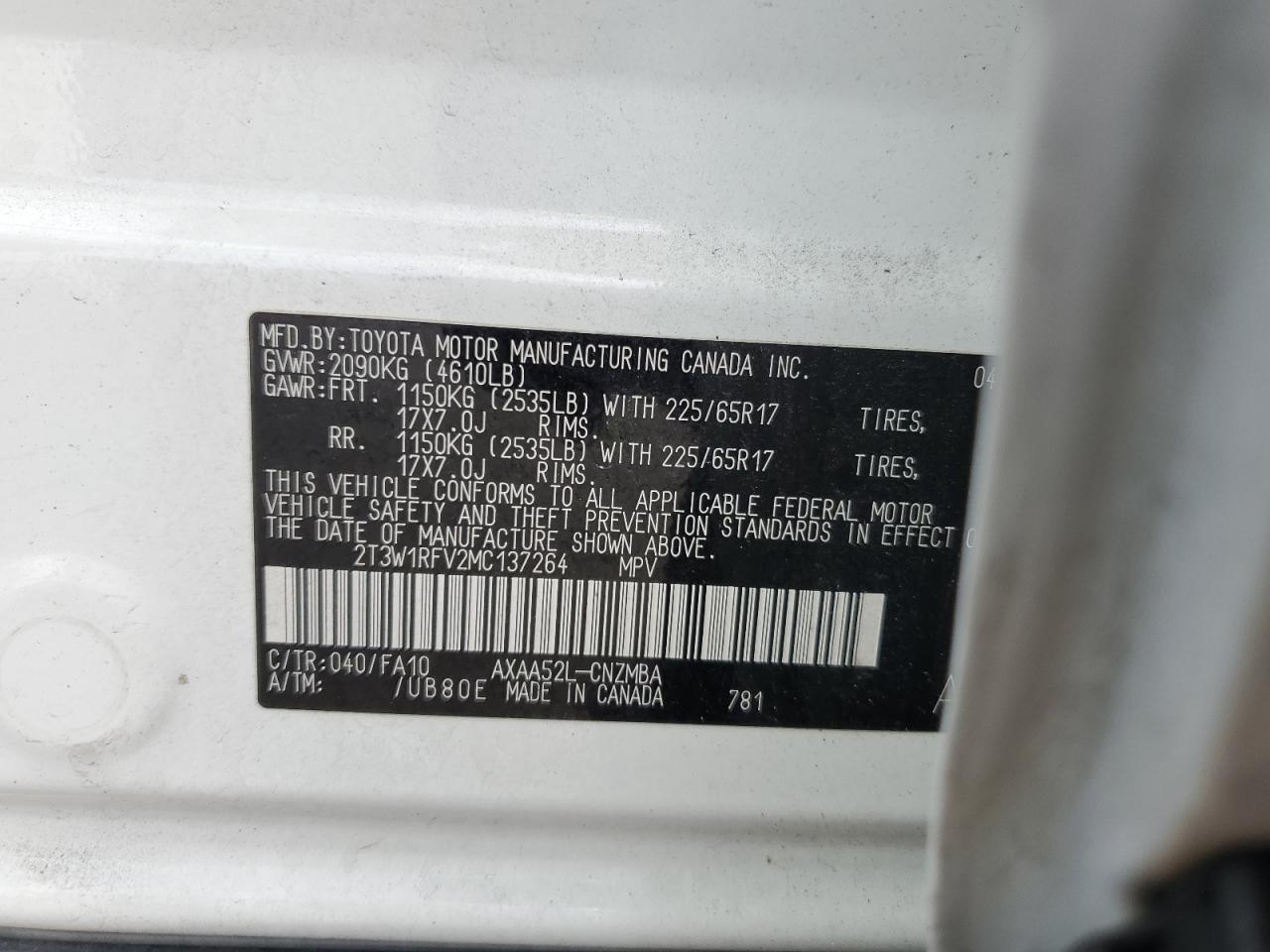 2021 Toyota Rav4 Xle VIN: 2T3W1RFV2MC137264 Lot: 65009165