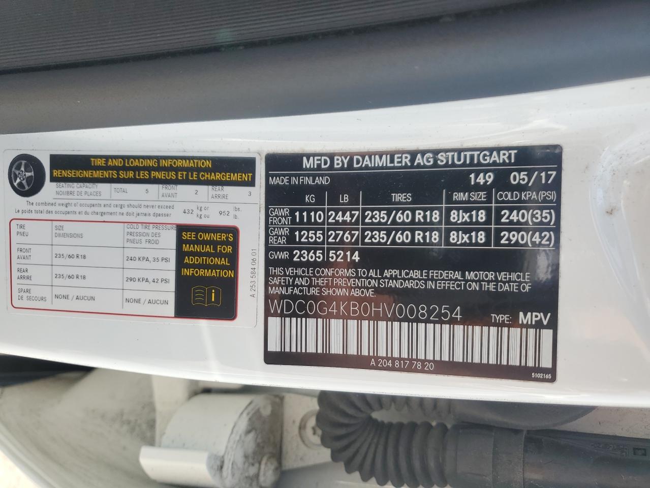 2017 Mercedes-Benz Glc 300 4Matic VIN: WDC0G4KB0HV008254 Lot: 62545415
