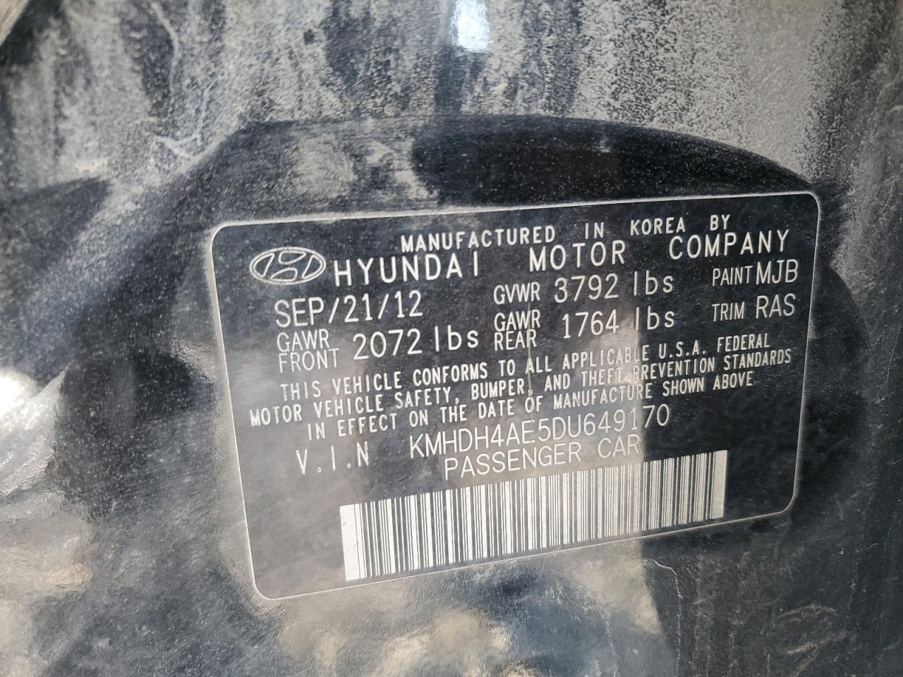 2013 Hyundai Elantra Gls VIN: KMHDH4AE5DU649170 Lot: 64767305