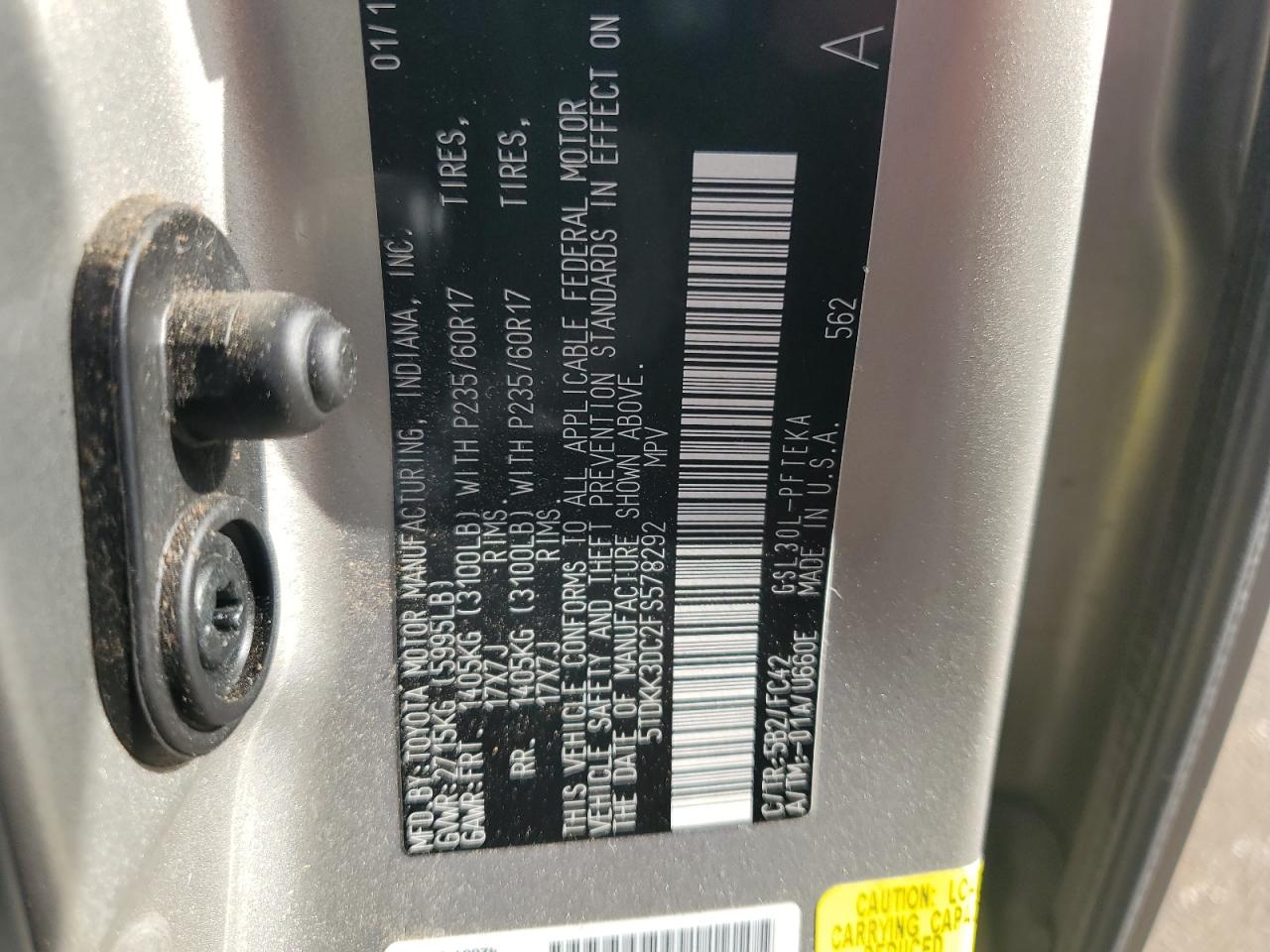 2015 Toyota Sienna Le VIN: 5TDKK3DC2FS578292 Lot: 64128065