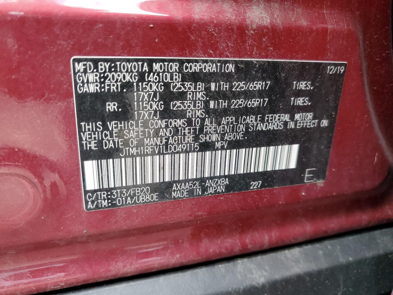 2020 Toyota Rav4 Le VIN: JTMH1RFV1LD049115 Lot: 63590335