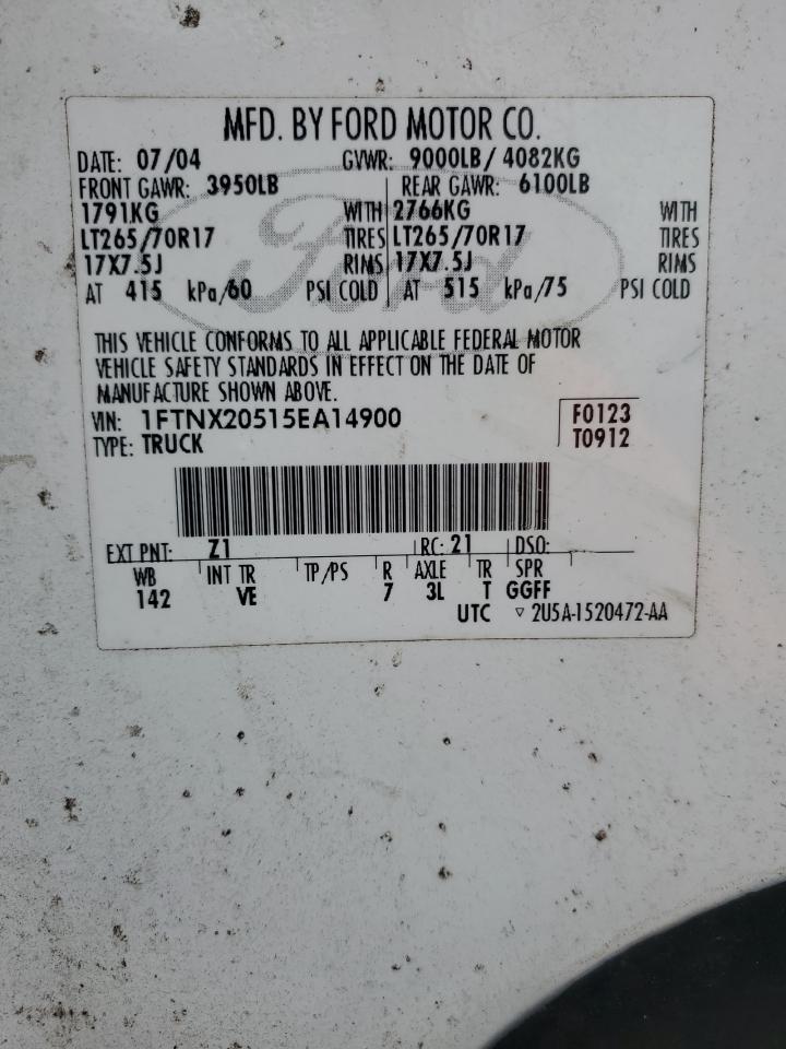 2005 Ford F250 Super Duty VIN: 1FTNX20515EA14900 Lot: 63118195