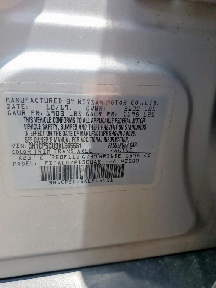 2019 Nissan Kicks S VIN: 3N1CP5CU3KL565551 Lot: 64089975