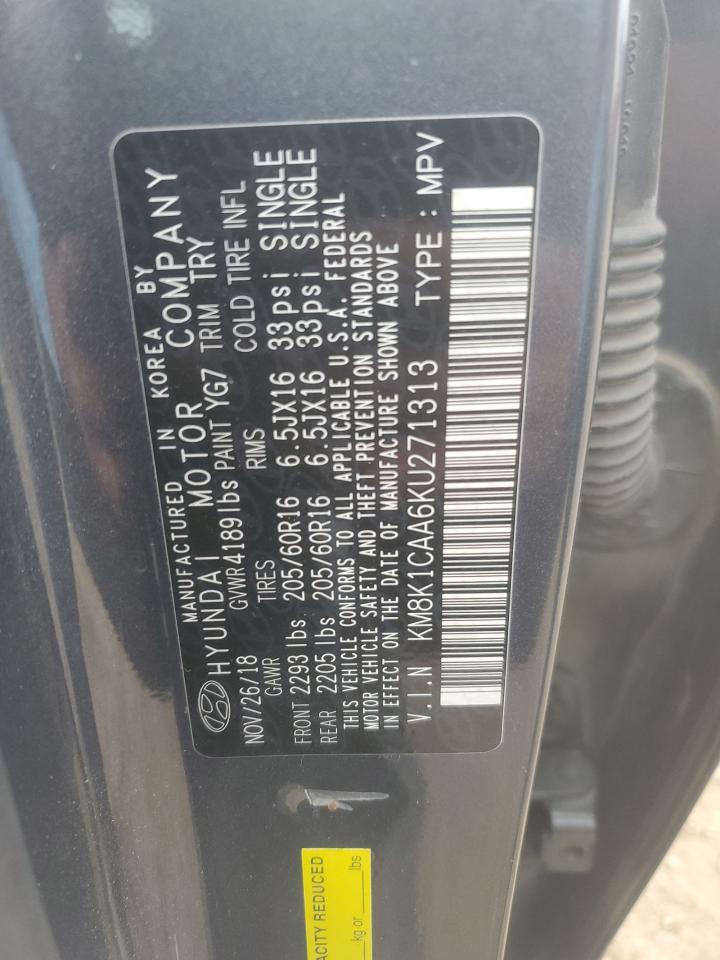 2019 Hyundai Kona Se VIN: KM8K1CAA6KU271313 Lot: 64434285