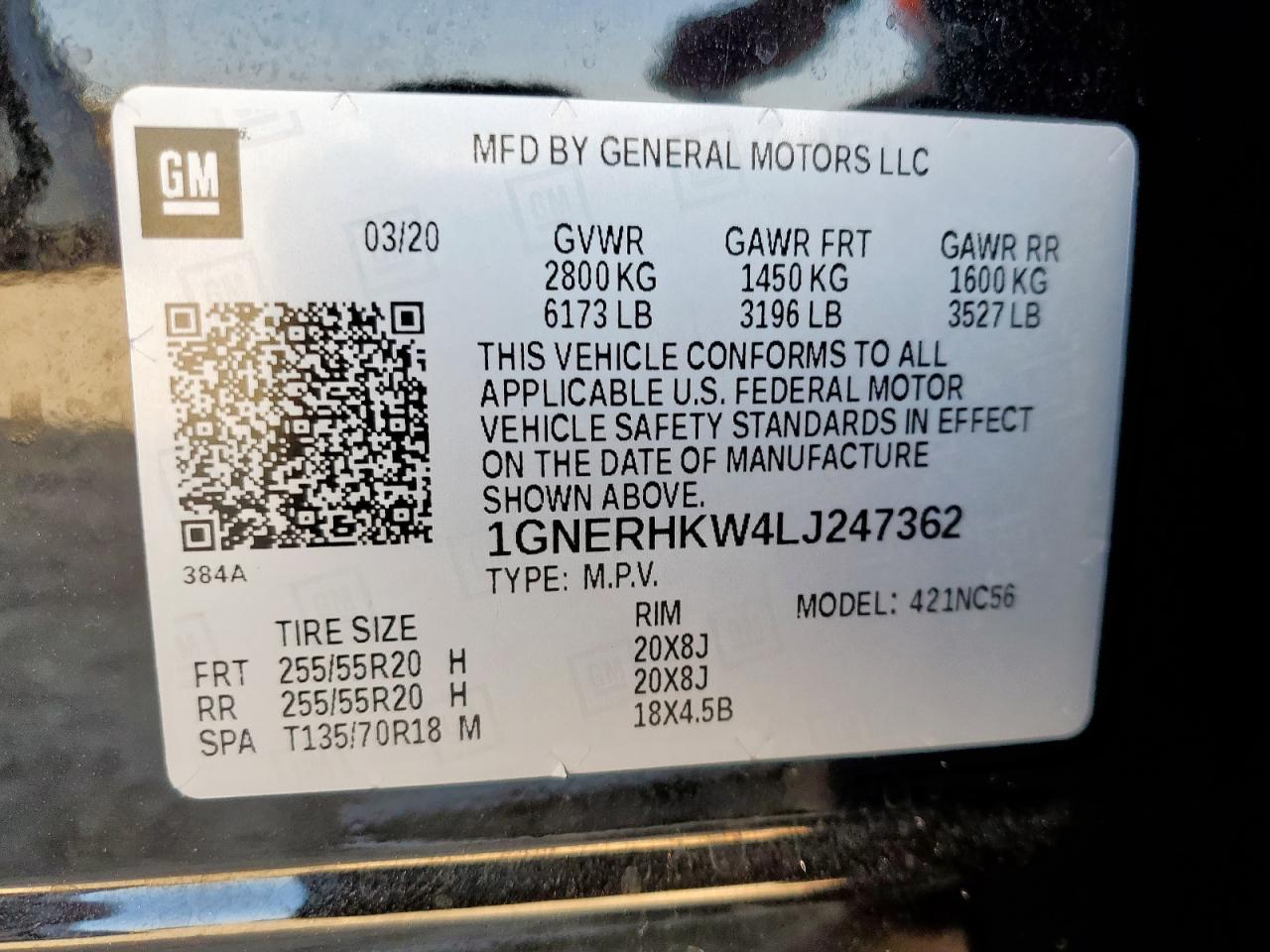 2020 Chevrolet Traverse Lt VIN: 1GNERHKW4LJ247362 Lot: 63945945