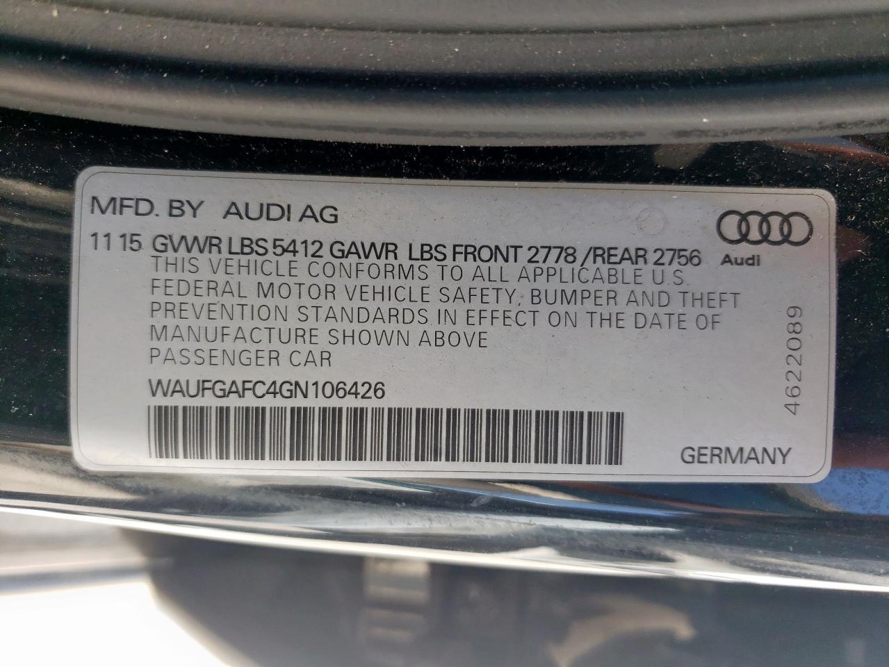 2016 Audi A6 Premium Plus VIN: WAUFGAFC4GN106426 Lot: 63759205