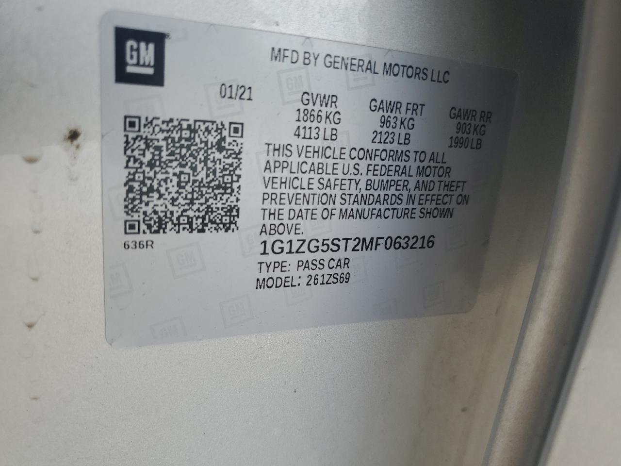 2021 Chevrolet Malibu Rs VIN: 1G1ZG5ST2MF063216 Lot: 64269395