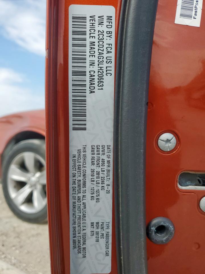 2020 Dodge Challenger Sxt VIN: 2C3CDZAG3LH206631 Lot: 63914125