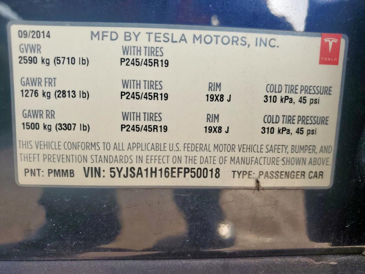 2014 Tesla Model S VIN: 5YJSA1H16EFP50018 Lot: 64372605