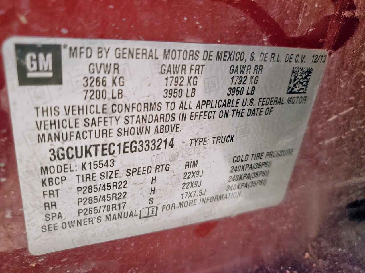 2014 Chevrolet Silverado K1500 High Country VIN: 3GCUKTEC1EG333214 Lot: 64498615