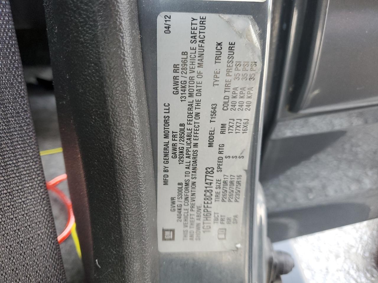 2012 GMC Canyon Sle-2 VIN: 1GTH6PFE8C8147783 Lot: 65288345