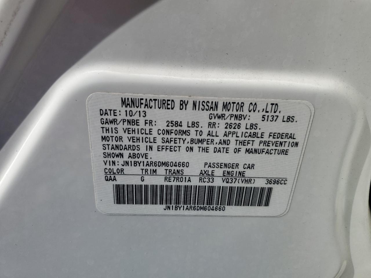 2013 Infiniti M37 X VIN: JN1BY1AR6DM604660 Lot: 64337735
