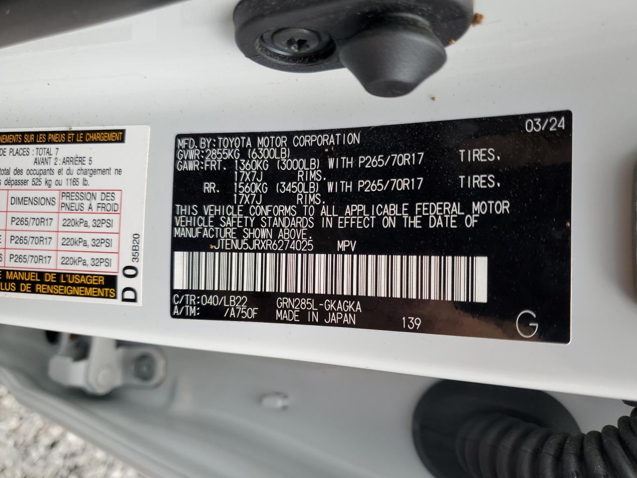 2024 Toyota 4Runner Sr5/Sr5 Premium VIN: JTENU5JRXR6274025 Lot: 63872465