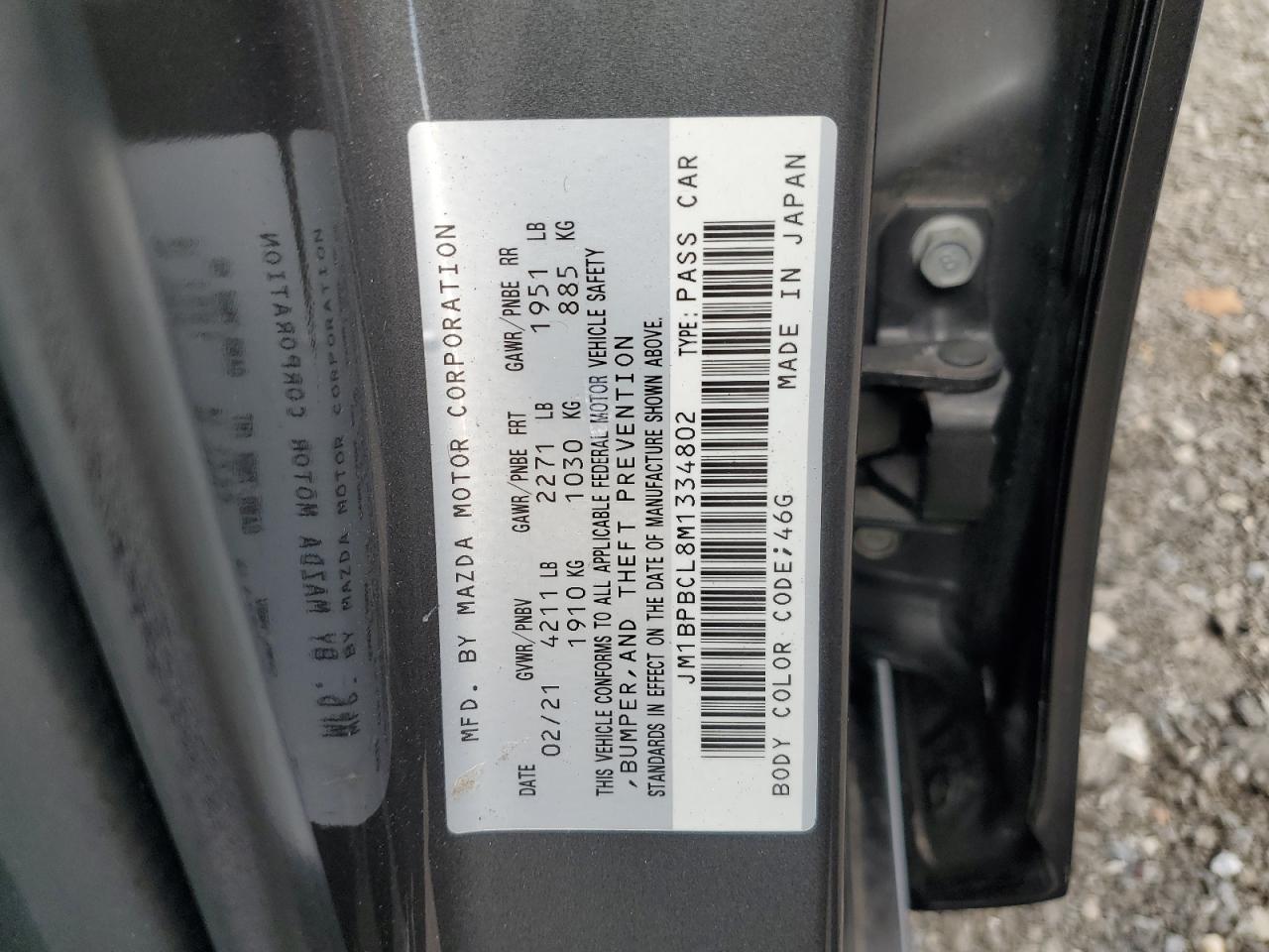 2021 Mazda 3 Preferred VIN: JM1BPBCL8M1334802 Lot: 63927155