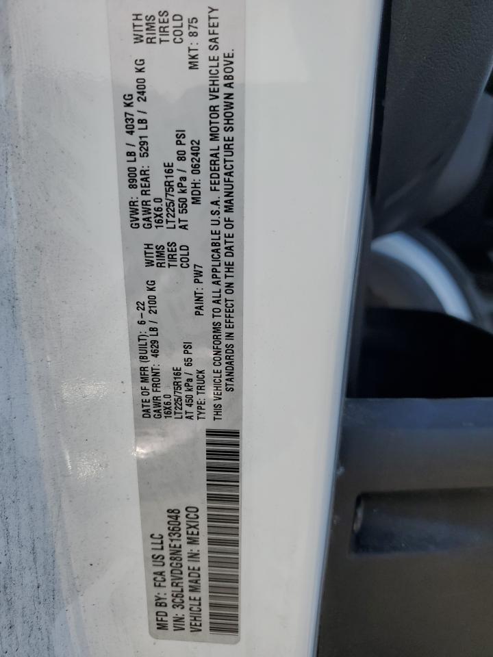 2022 Ram Promaster 2500 2500 High VIN: 3C6LRVDG8NE136048 Lot: 63233105