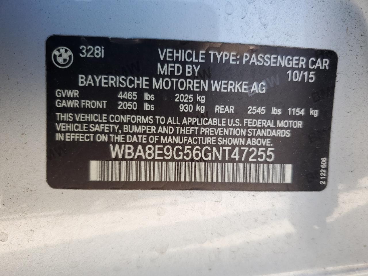 2016 BMW 328 I Sulev VIN: WBA8E9G56GNT47255 Lot: 63874255