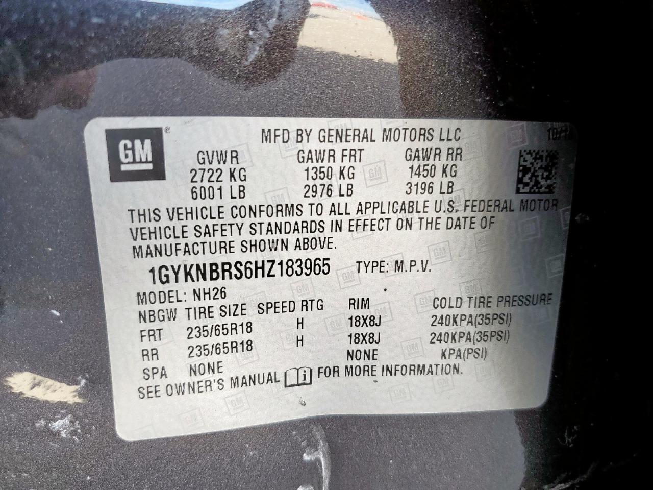 2017 Cadillac Xt5 Luxury VIN: 1GYKNBRS6HZ183965 Lot: 65569075