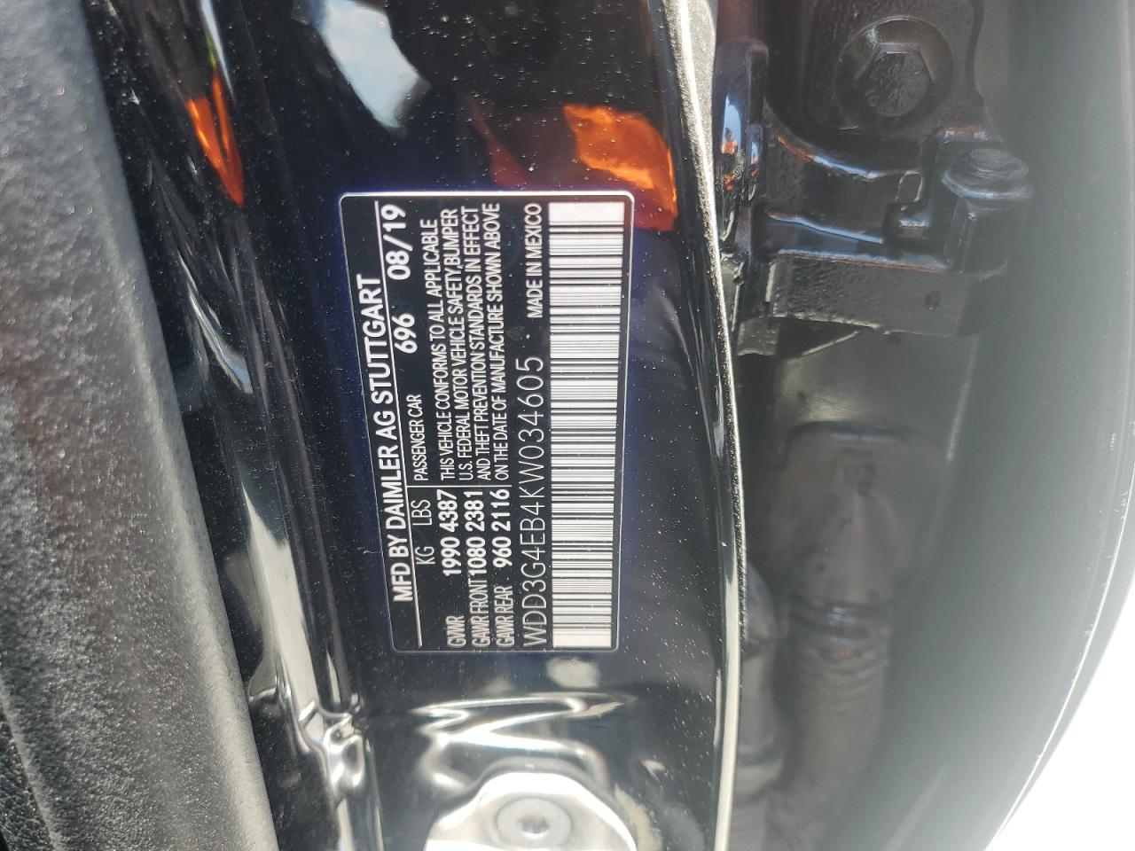 2019 Mercedes-Benz A 220 VIN: WDD3G4EB4KW034605 Lot: 63778015