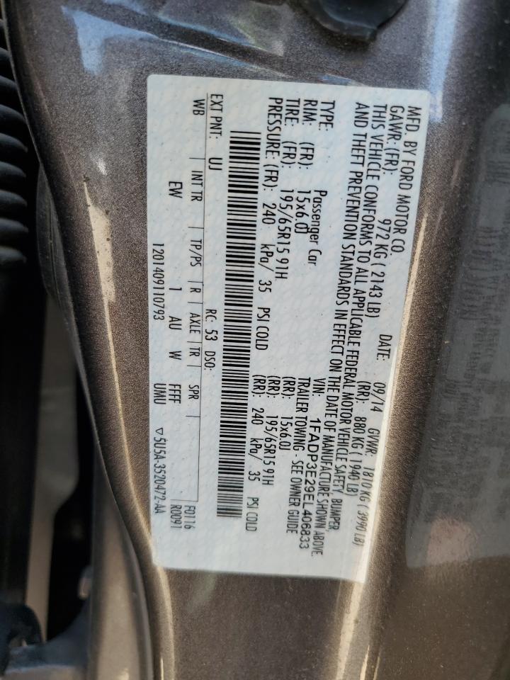 2014 Ford Focus S VIN: 1FADP3E29EL406833 Lot: 62493655