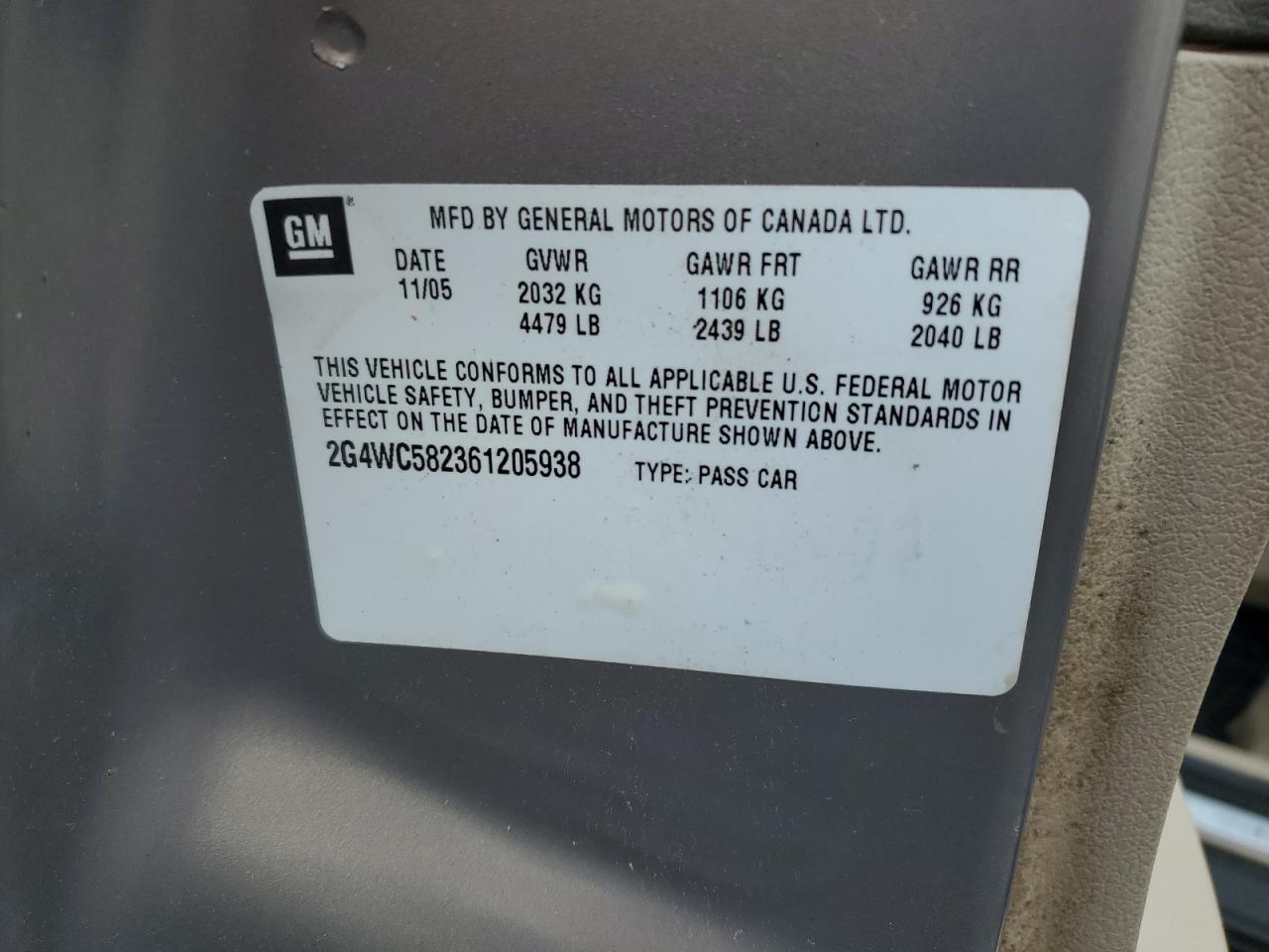 2006 Buick Lacrosse Cx VIN: 2G4WC582361205938 Lot: 63703425