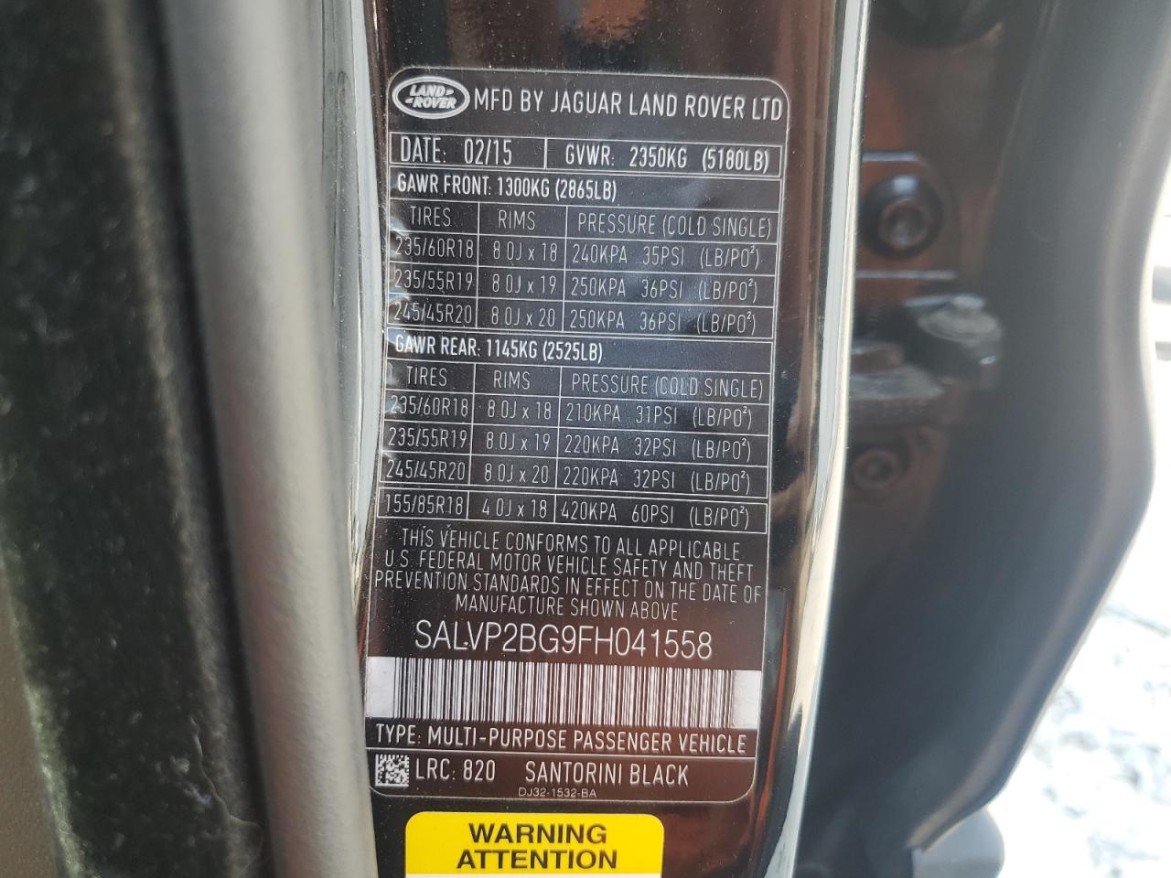 2015 Land Rover Range Rover Evoque Pure Plus VIN: SALVP2BG9FH041558 Lot: 63418595