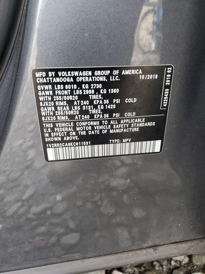 2019 Volkswagen Atlas Sel VIN: 1V2RR2CA9KC611531 Lot: 62657995