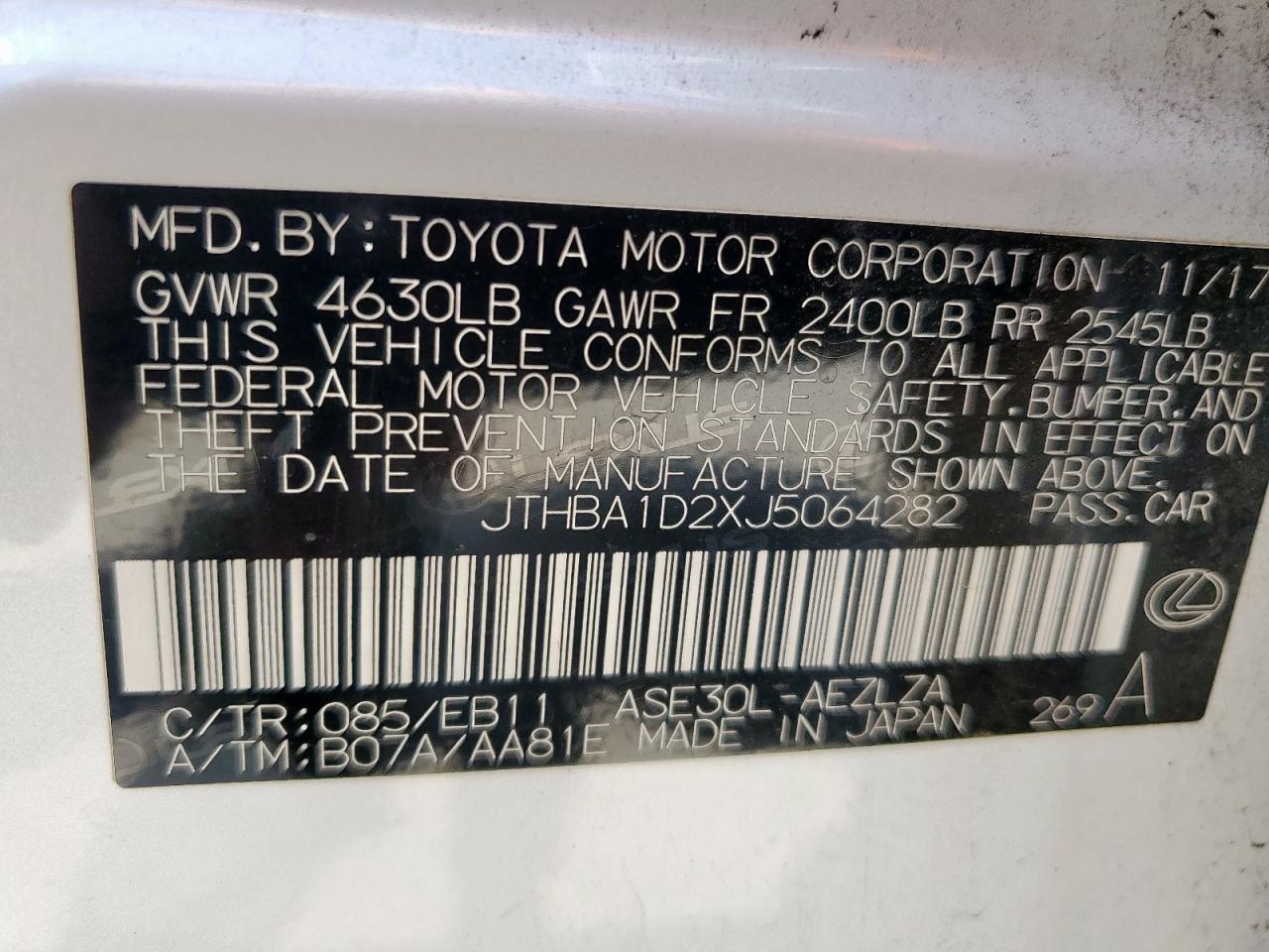 2018 Lexus Is 300 VIN: JTHBA1D2XJ5064282 Lot: 66665715