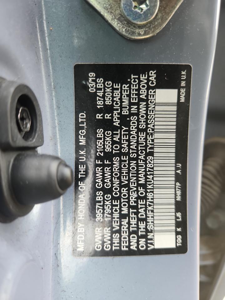 2019 Honda Civic Ex VIN: SHHFK7H61KU417829 Lot: 64790565