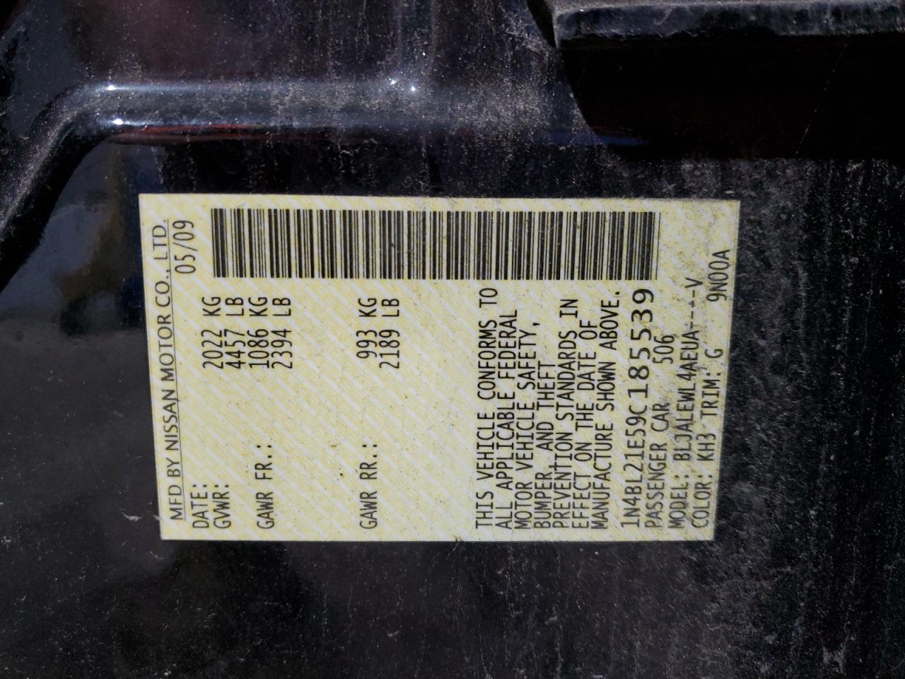 2009 Nissan Altima 3.5Se VIN: 1N4BL21E59C185539 Lot: 65405585