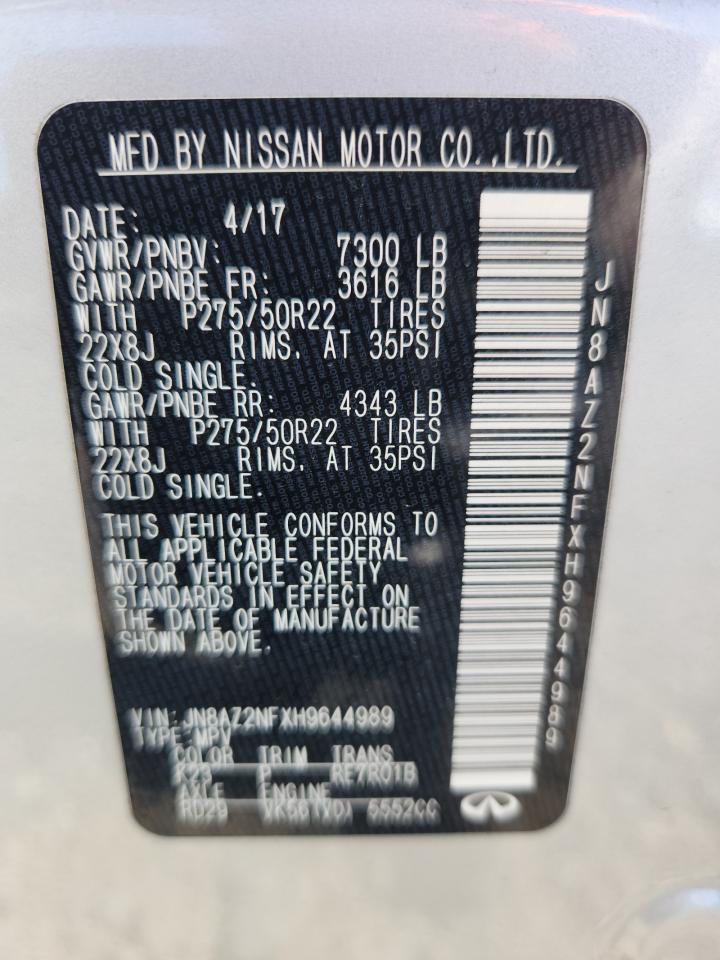 2017 Infiniti Qx80 Base VIN: JN8AZ2NFXH9644989 Lot: 64769785