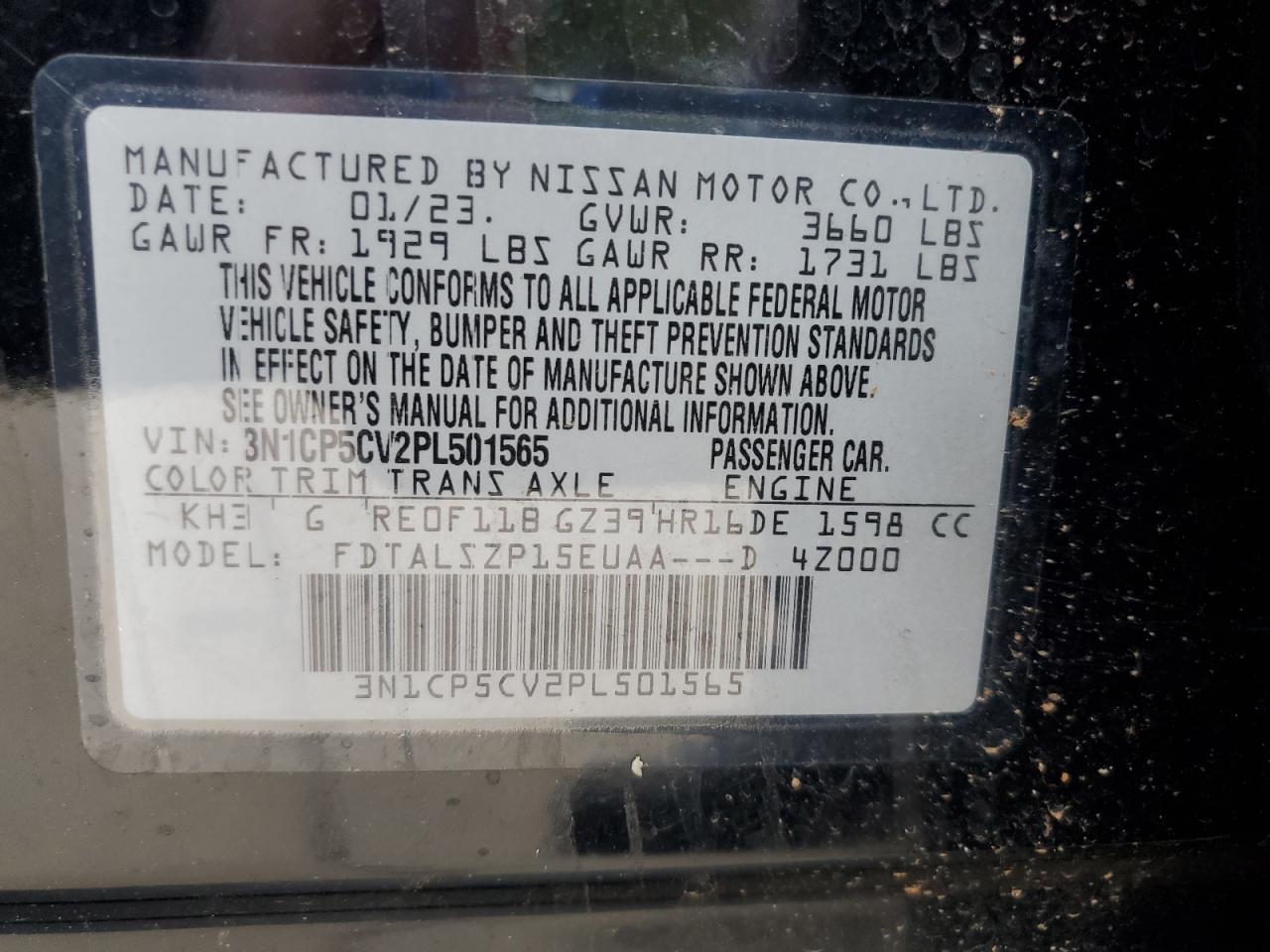 2023 Nissan Kicks Sv VIN: 3N1CP5CV2PL501565 Lot: 63495915