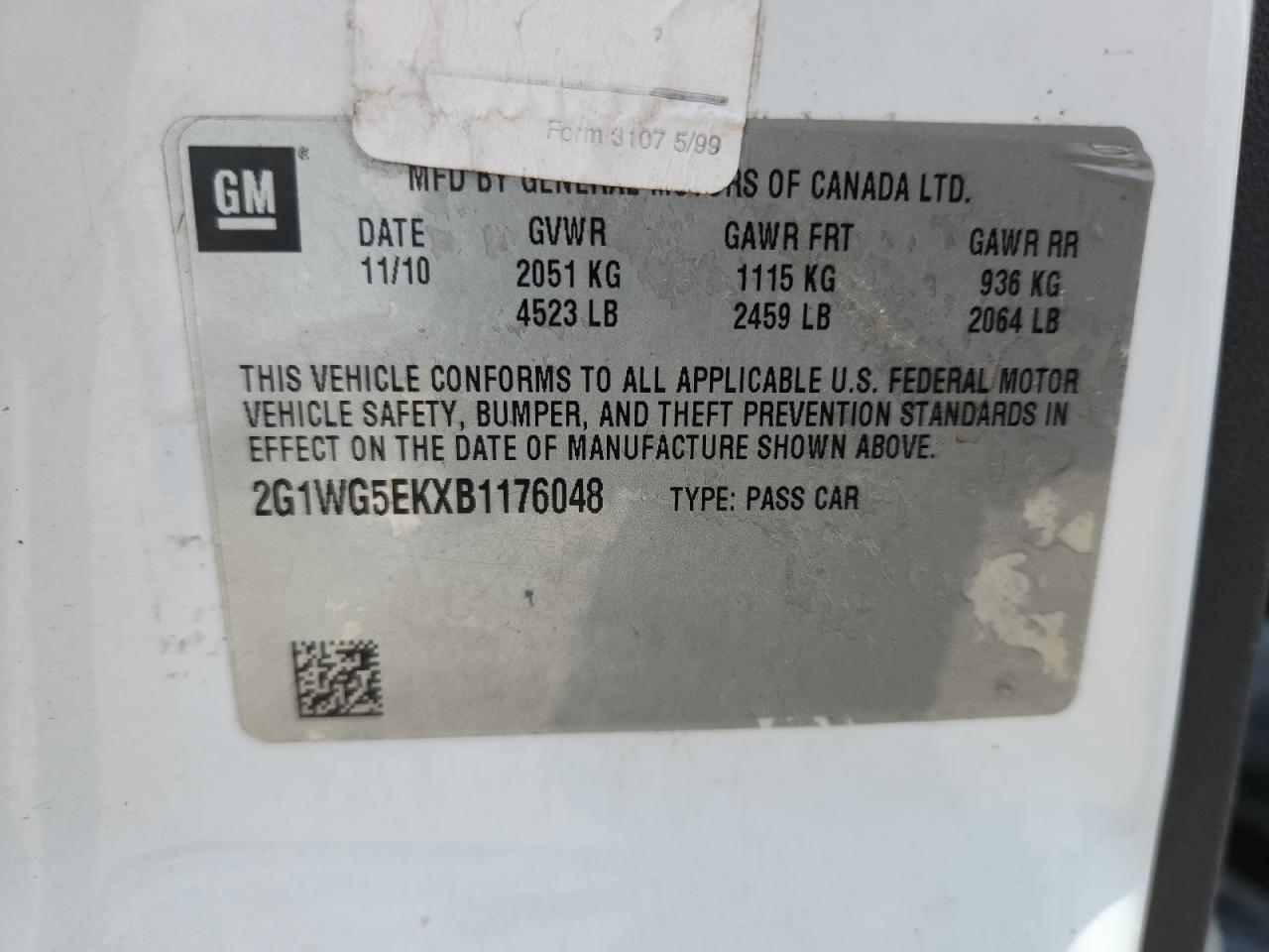 2011 Chevrolet Impala Lt VIN: 2G1WG5EKXB1176048 Lot: 64276375