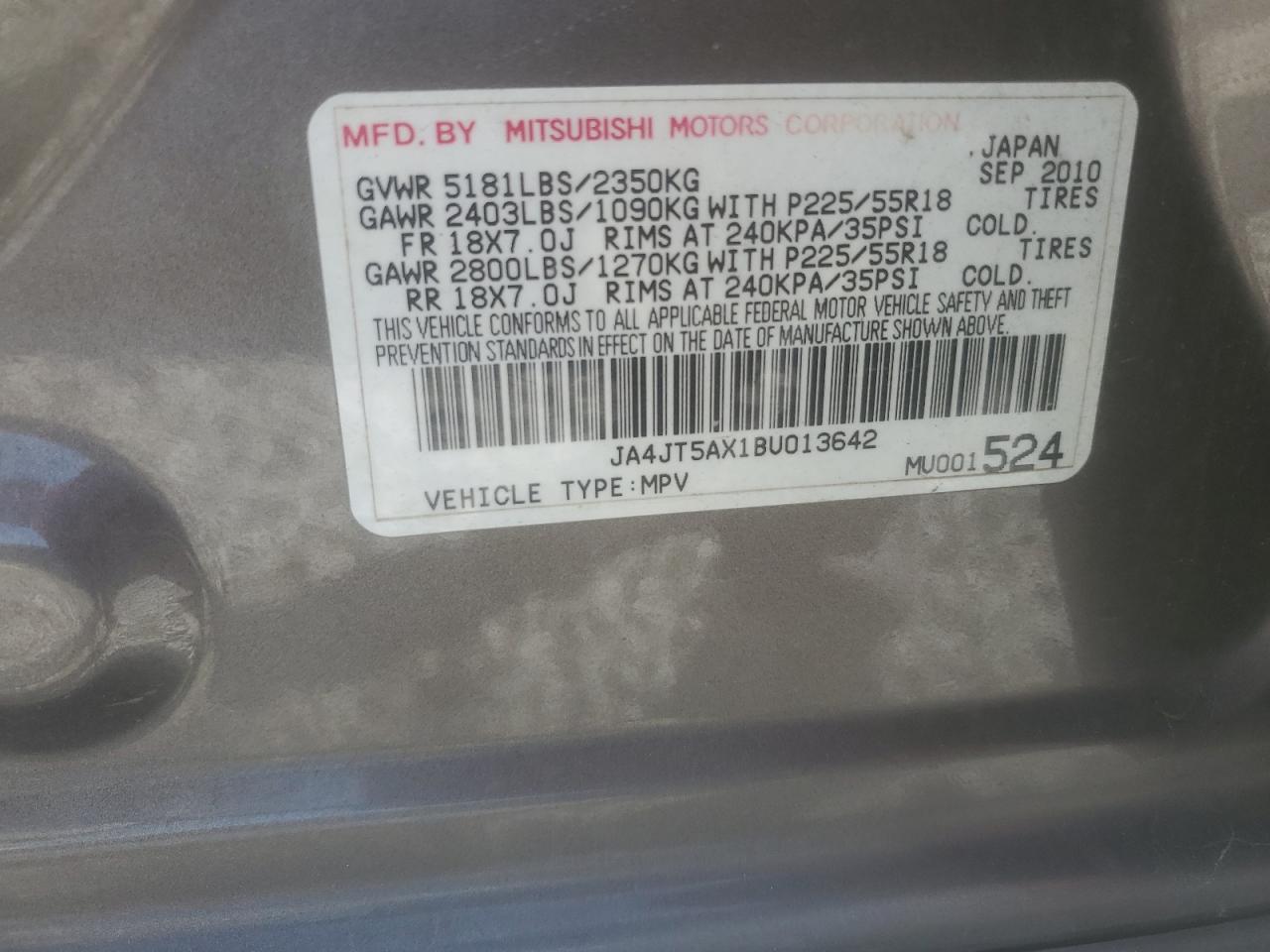 2011 Mitsubishi Outlander Gt VIN: JA4JT5AX1BU013642 Lot: 62574985