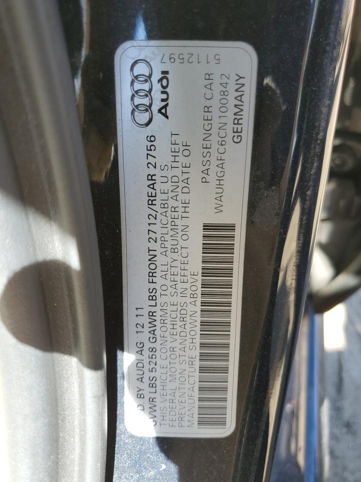 2012 Audi A6 Prestige VIN: WAUHGAFC6CN100842 Lot: 63433855