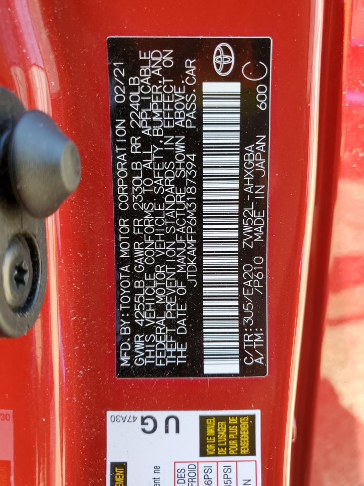 2021 Toyota Prius Prime Le VIN: JTDKAMFP6M3187394 Lot: 64387855