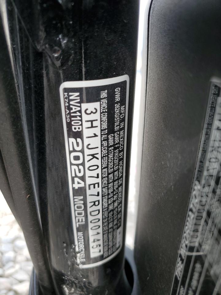 2024 Honda Nva110 B VIN: 3H1JK07E7RD001457 Lot: 65849235