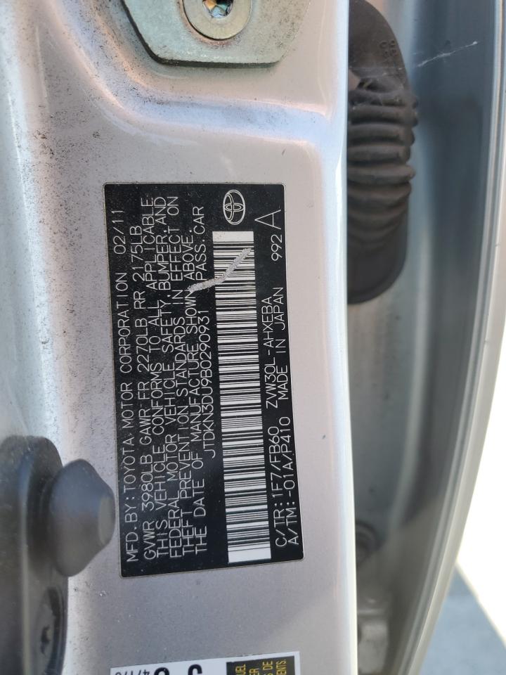2011 Toyota Prius VIN: JTDKN3DU9B0290931 Lot: 63238195