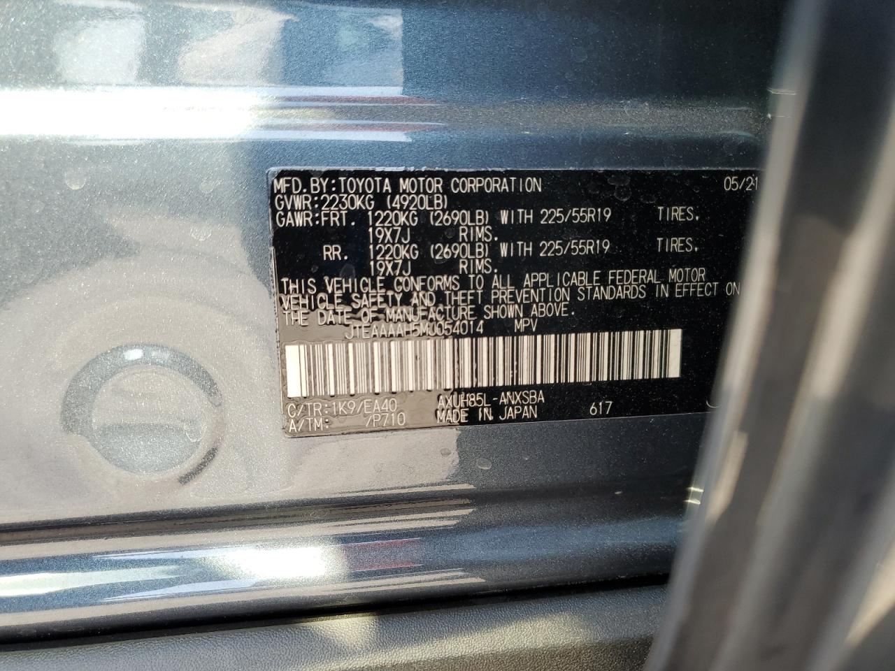 2021 Toyota Venza Le VIN: JTEAAAAH5MJ054014 Lot: 65752485