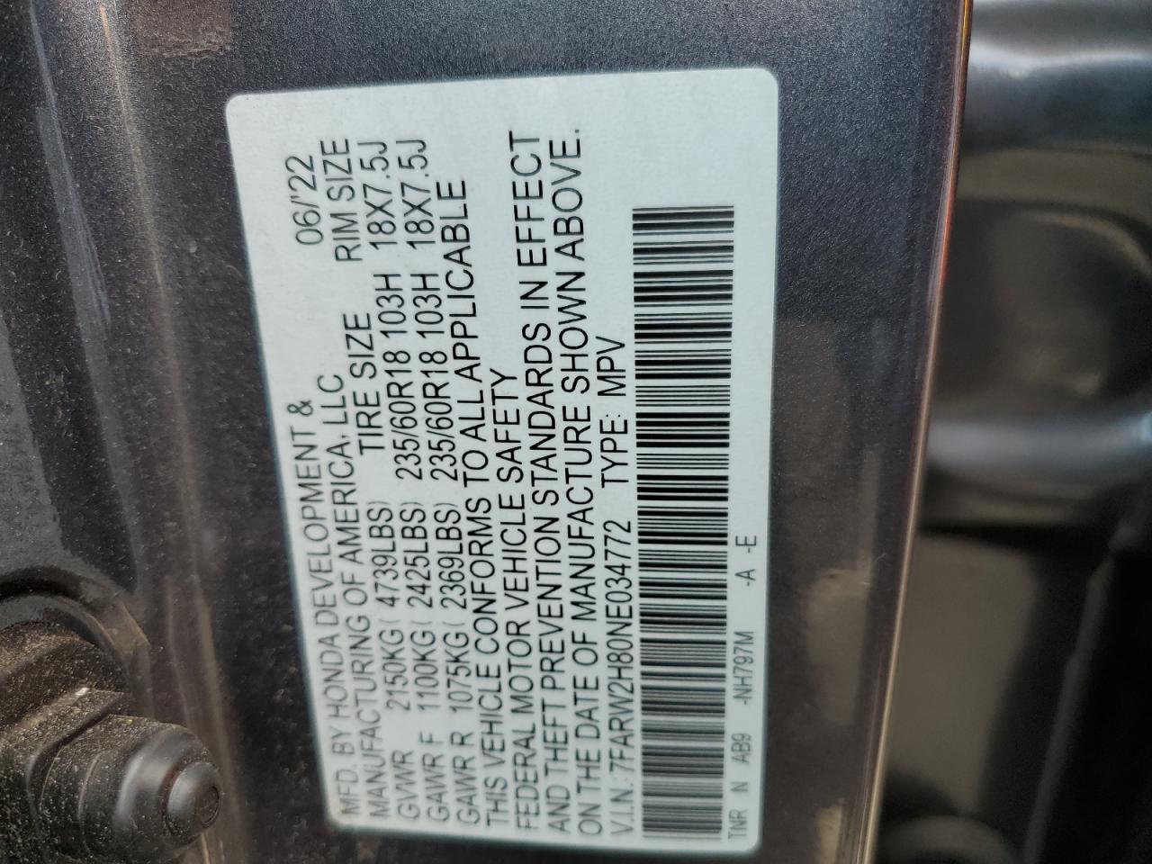 2022 Honda Cr-V Exl VIN: 7FARW2H80NE034772 Lot: 63997295