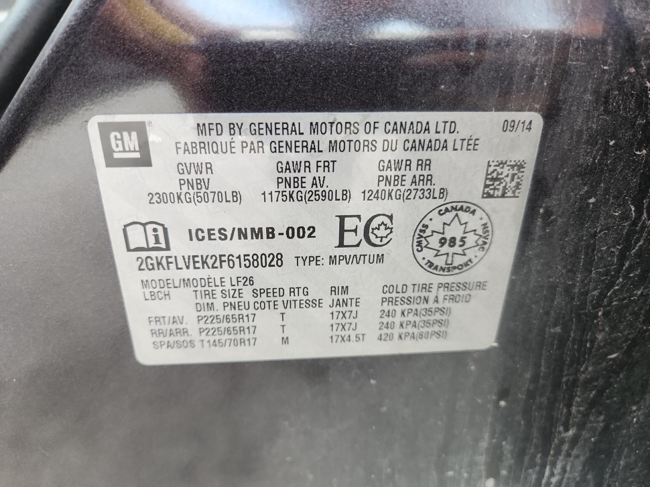 2015 GMC Terrain Sle VIN: 2GKFLVEK2F6158028 Lot: 64466885